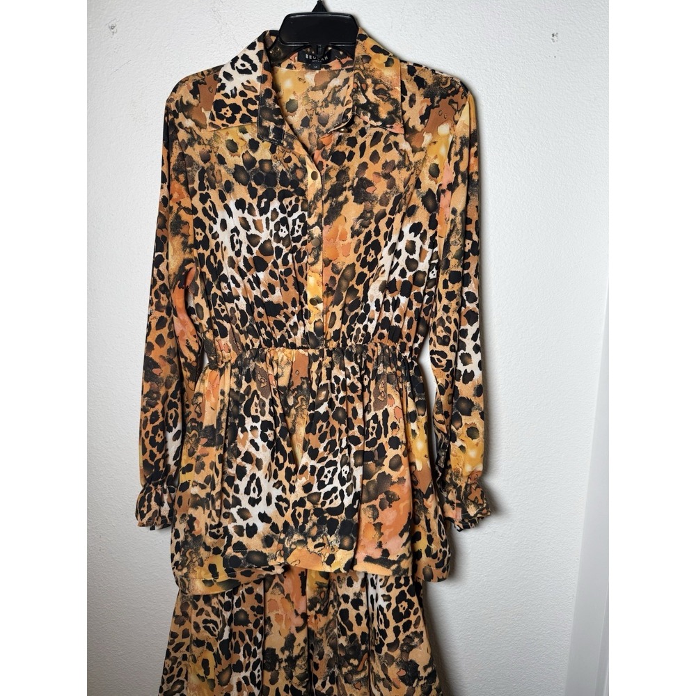 Beulah Style Animal Print Ruffle Tiered Long Sleeve Dress  Size Med Vacay - Picture 3 of 14